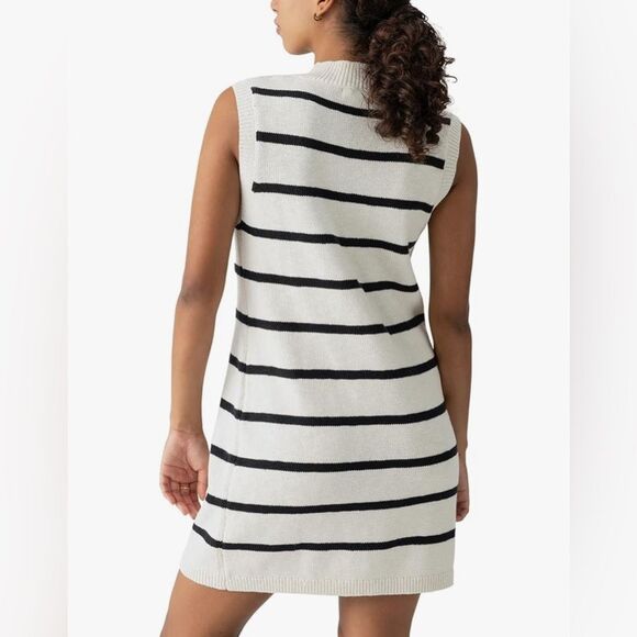 Sanctuary Life Is Easy Sweater Dress Cream Black Striped Cotton Knit Medium NWT - Picture 2 of 16